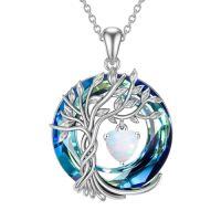 wholesale TOUPOP Tree Of Life Birthstone Necklaces For Women White Gold Plated 925 Sterling Silver Irish Celtic Tree Jewelry Austrian Crystal Necklace Birthday Anniversary Christmas Gifts For Women Her Wife -color_name:10-October-Opal