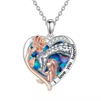 TOUPOP Sterling Silver Crystal Giraffe Necklace Charm Pendant-style_name:Heart-Abalone Shelll-Rose Flower
