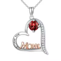 TOUPOP Sterling Silver Birthstone Heart Mom Necklace Gift for Women-color_name:01-January-Garnet