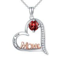 wholesale Birthday Gifts For Mom 925 Sterling Silver Heart Mom Necklace Birthstone Jewelry Mother's Day Christmas For Women Mother Grandma -color_name:01-January-Garnet