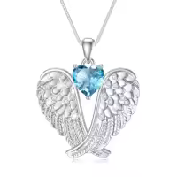 TOUPOP Sterling Silver Birthstone Angel Wings Necklace Pendant Gift-style_name:12-Dec-Blue Topaz