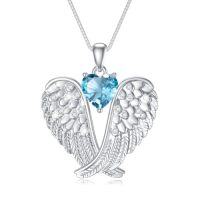 wholesale Birthstone Angel Wings Necklace 925 Sterling Silver Guardian Angel Necklace Pendant Birthstone Jewelry Birthday Christmas Gifts For Women -style_name:12-Dec-Blue Topaz
