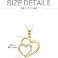 wholesale 14K Gold & Cubic Zirconia Heart Necklace, 18mm Double Heart Pendant, 16+2 Adjustable Chain, Gift for Women-0-3