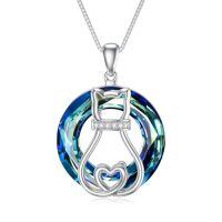 wholesale TOUPOP Sterling Silver Cat/two Cats Pendant Necklace With Crystal Cat Jewelry Gifts For Birthday Christmas Mothers Day Cat Gifts For Women Girls -style_name:01-One Cat