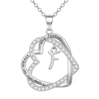 TOUPOP 925 Sterling Silver Heart Initial Double Heart Pendant Necklace Birthday Christmas Gifts For Women-style_name:Initial F