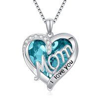 wholesale TOUPOP Gifts For Mom Sterling Silver Heart Crystal Necklace I Love You Mom Jewelry Anniversary Birthday Christmas Gifts For Women Mother Mama Grandma -color_name:12-December