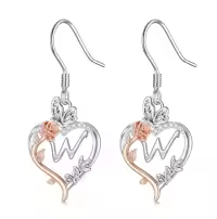 TOUPOP 925 Sterling Silver Rose Heart Butterfly Earrings Jewelry Gifts-style_name:Initial W