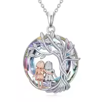 TOUPOP Sterling Silver Crystal Tree Of Life Sister Necklace Gifts For Women-color_name:2 Sister-Purple Crystal