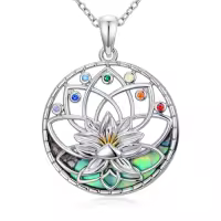 TOUPOP Sterling Silver Chakra Necklace with Stone Pendant for Women-style_name:Lotus