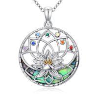wholesale 7 Chakra Necklace 925 Sterling Silver Yoga/lotus/tree Of Life Chakra Pendant Necklaces Energy Balance For Women Christmas Gift Her -style_name:Lotus