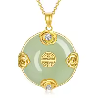 TOUPOP 14K Gold Plated Sterling Silver Jade Lotus Necklace For Women-style_name:10-Rose-Hetian Jade
