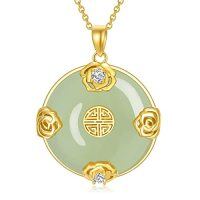 wholesale Jade Lotus Necklace For Women 14k Gold Plated Sterling Silver Good Fortune Jade Jewelry Birthday Christmas Gifts For Women Mom Wife -style_name:10-Rose-Hetian Jade