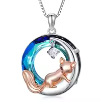 TOUPOP Sterling Silver Animal Pendant Women Jewelry Christmas Gifts-style_name:Fox-Blue Crystal