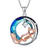 wholesale Animal Necklace 925 Sterling Silver Animal Pendant Women Jewelry Christmas Gifts For Women -style_name:Fox-Blue Crystal