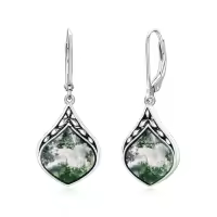 TOUPOP Sterling Silver Natural Gemstone Vintage Irish Celtic Teardrop Dangle Earrings-color_name:Moss Agate