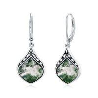 wholesale Teardrop Earrings 925 Sterling Silver Vintage Irish Celtic Natural Gemstone Dangle Earrings Jewelry Chritmas Gifts For Women Her Mom -color_name:Moss Agate