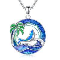 wholesale TOUPOP Ocean Jewelry Sterling Silver Blue Crystal Pendant Beach Wave Palm Tree Necklace For Women Anniversary Birthday Gifts For Her -style_name:1-Whale