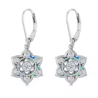 TOUPOP 925 Sterling Silver Lotus Cherry Blossoms Sunflower Snowflake Daisy Rose Earrings Floral Jewelry-style_name:3-Lotus-A