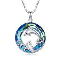 wholesale TOUPOP Animal Necklace Sterling Silver Crystal Sea Turtle/elephant/dolphin Necklace Jewelry Gift For Women -style_name:6-Dolphin