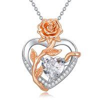 wholesale TOUPOP Jewelry For Women Sterling Silver Forever Love Heart Rose Pendant Necklaces With Birthstone Jewelry Mothers Day Birthday Gifts For Women Her Girls -color_name:04-Apr