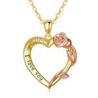 TOUPOP 14K Gold & Stone Flower Heart Pendant Necklace for Women-style_name:Rose Flower Heart Necklace-C