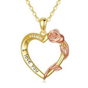 Rose Flower Heart Necklace-C