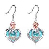 TOUPOP 925 Sterling Silver Crystal Rose Heart Drop Earrings-style_name:03 Mar-Mom Earrings with Heart Crystal
