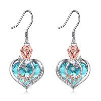 wholesale Christmas Gifts For Mom Mom Earrings With Rose Flower Love Heart 925 Sterling Silver Crystal Dangle Drop Hook Earrings Jewelry -style_name:03 Mar-Mom Earrings with Heart Crystal