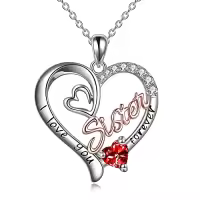 TOUPOP Sterling Silver & Birthstone I Love You Forever Sister Pendant Gift-color_name:01 Jan - Garnet