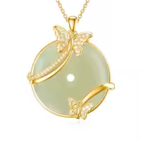 TOUPOP Sterling Silver Jade Cat Hummingbird Dragonfly Butterfly Bee Necklace-style_name:Butterfly-Gold