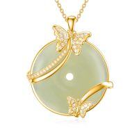 wholesale Jade Necklace For Women Sterling Silver Round Cat/hummingbird/dragonfly/butterfly/bee Natural Jade Jewelry Birthday Christmas Gifts Women Mom Wife Grandma -style_name:Butterfly-Gold