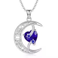 TOUPOP Sterling Silver Moon And Star Birthstone Necklace Celtic Jewelry Gifts-color_name:09-September-Sapphire