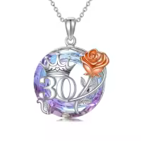 TOUPOP Sterling Silver Purple Crystal Circle Necklace For Women-style_name:30th
