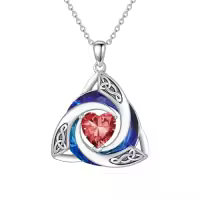 TOUPOP Sterling Silver Crystal Celtic Birthstone Trinity Knot Pendant Necklace-color_name:01-Jan. - Garnet
