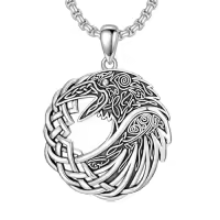 TOUPOP 925 Sterling Silver Zircon Norse Viking Necklace For Men Gifts-style_name:E-Viking Raven II