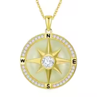 TOUPOP 14k Gold Plated Sterling Silver Jade Compass Necklace Travel Jewelry Gift-style_name:A-Hetian Jade B