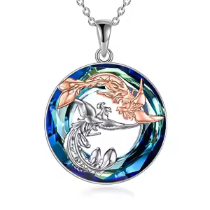 Style-4-Phoenix Necklace with Blue Circle Crystal
