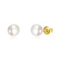 wholesale 14K Gold Pearl Stud Earrings Flat Back Post Jewelry for Women-6mm