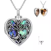 TOUPOP Sterling Silver Abalone Shell Heart Urn Locket For Ashes Pictures-style_name:Tree of Life