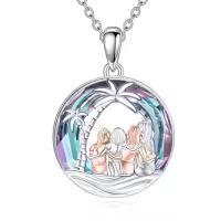 TOUPOP Sterling Silver & Stone Sisters Tree Of Life Palm Necklace-style_name:Four Sisters-Palm Trees