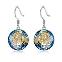 wholesale TOUPOP Dragonfly/butterfly/hummingbird/elephant/turtle Earrings Sterling Silver Animals Dangle Drop Earrings With Blue Circle Crystal Small Cute Animals Jewelry Gifts For Women Friends Birthday Christmas -style_name:Bee earrings