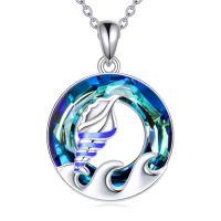 wholesale TOUPOP Sea Turtle/mermaid/dolphin/shell/starfish/conch/seahorse Necklace For Women Sterling Silver Ocean Pendant Necklace With Crystal Ocean Beach Charm Jewelry Birthday Christmas Gifts -style_name:Style 6-Conch-Blue Crystal