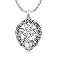 TOUPOP Sterling Silver Celtic Claggagh Knot Pendant Necklace For Men Women-style_name:Claddagh II