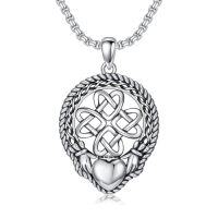 wholesale Celtic Claggagh Necklace S925 Sterling Silver Celtic Knot Pendant For Men Women Anniversary Birthday Christmas Gifts For Women Men -style_name:Claddagh II