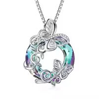 TOUPOP Sterling Silver Crystal Dragonfly Butterfly Pendant Necklace-style_name:J-Butterfly Necklace-Purple Circle Crystal