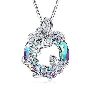 J-Butterfly Necklace-Purple Circle Crystal