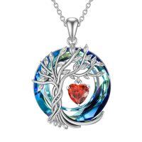 wholesale TOUPOP Tree Of Life Birthstone Necklaces For Women White Gold Plated 925 Sterling Silver Irish Celtic Tree Jewelry Austrian Crystal Necklace Birthday Anniversary Christmas Gifts For Women Her Wife -color_name:07-July-Ruby