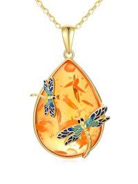 wholesale TOUPOP Amber Necklace For Women 14k Gold Plated Sterling Silver Butterfly/dragonfly/scorpion/bumble Bee Teardrop Baltic Pendant Jewelry Gifts For Mom Wife Her -style_name:Dragonfly