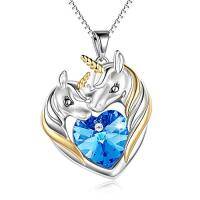 wholesale TOUPOP Gifts For Women Sterling Silver Necklaces Wolf/dragon/narwhal/unicorn/fox Necklace With Crystal Fashion Jewelry Birthday Gifts For Women -color_name:Unicorn Necklace with Blue Crystal