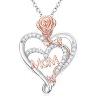 wholesale Christmas Gifts For Mom S925 Sterling Silver Birthstone Pendant I Love You Forever Mom Jewelry Gifts For Women,18+2 Inch -style_name:rose